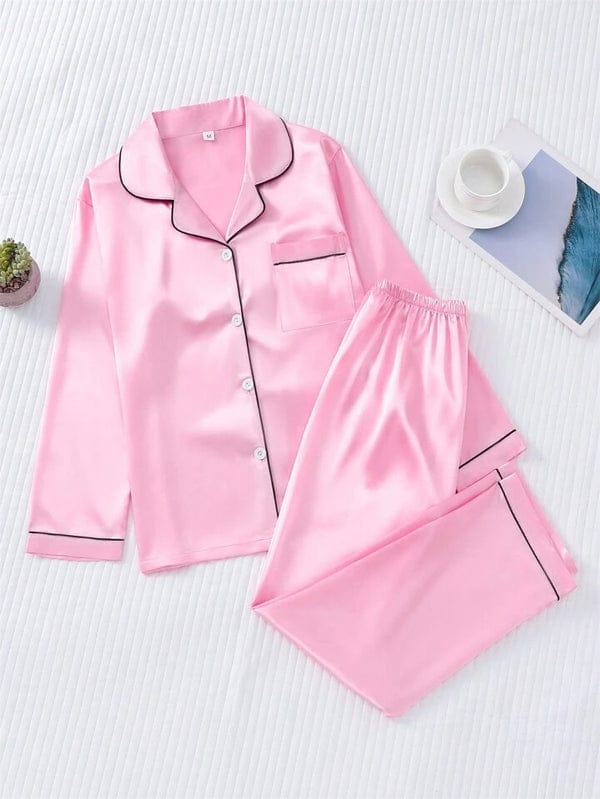 Baby Pink Silk Night Suit