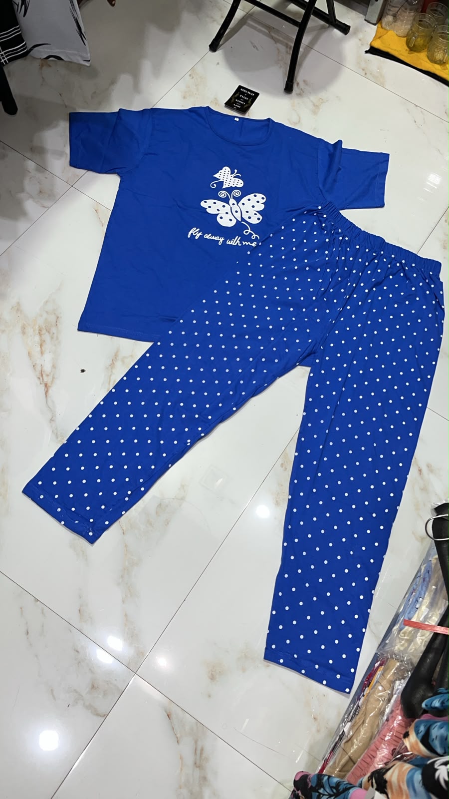 Blue Butterfly Design Night Suit
