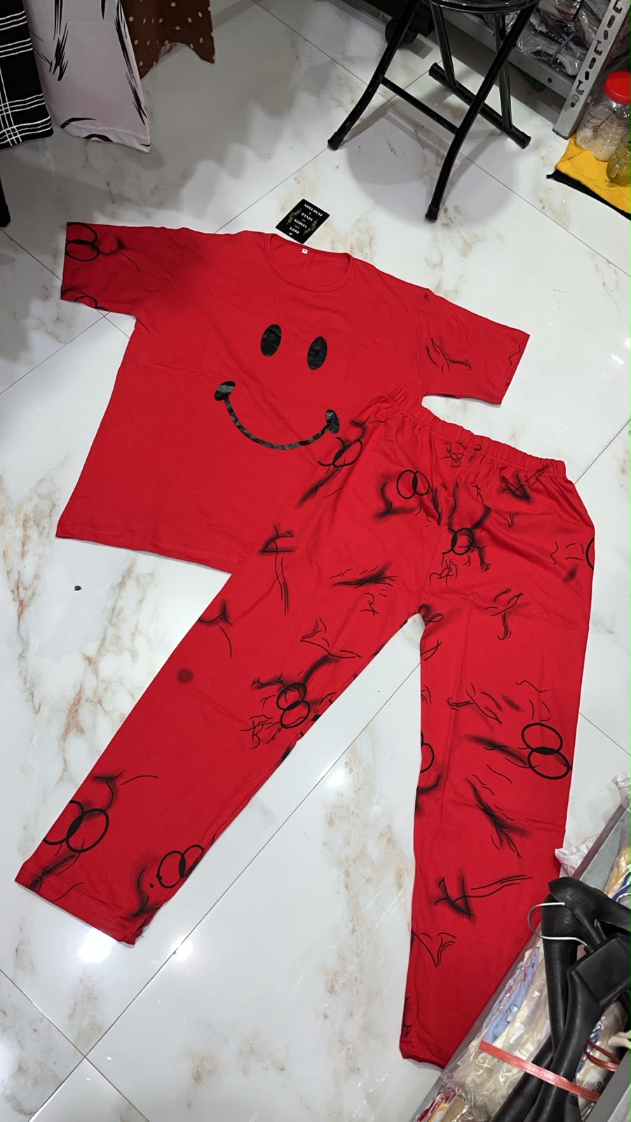 Red Smile Design Night Suit