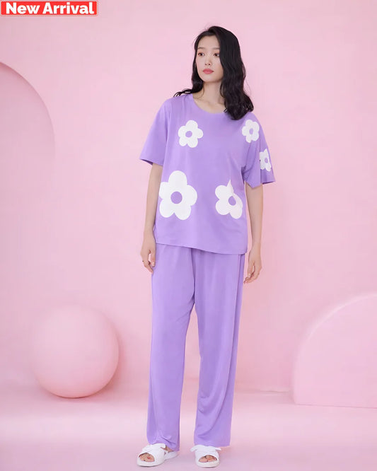 Lavender Flower Print Sleepwear PJ Set