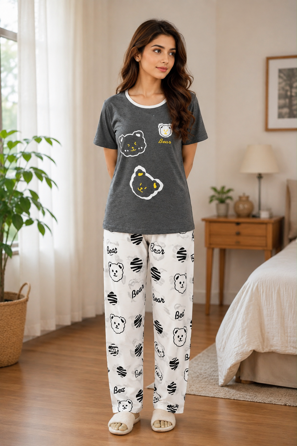Bear Face Design Night Suit