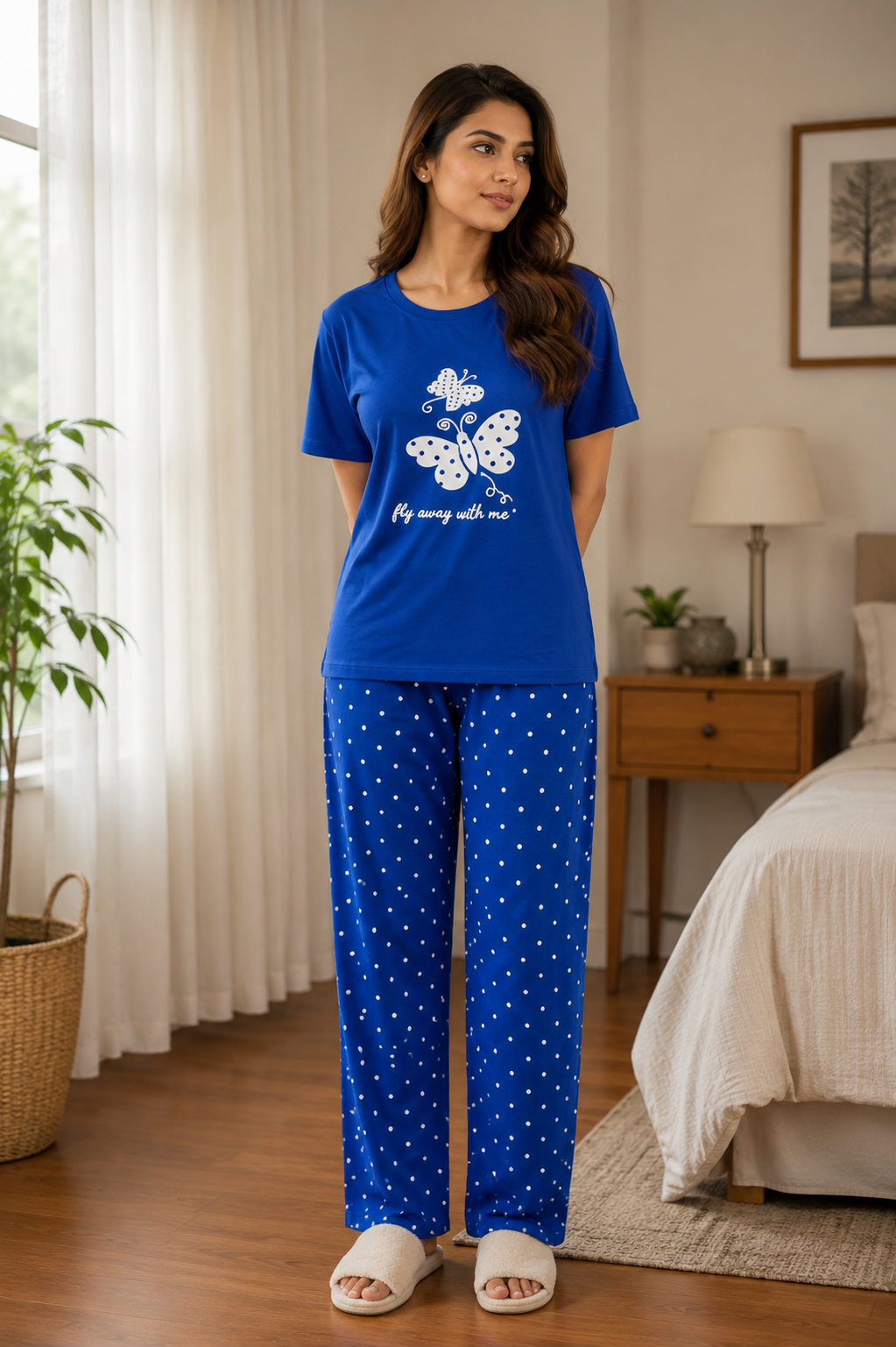 Blue Butterfly Design Night Suit
