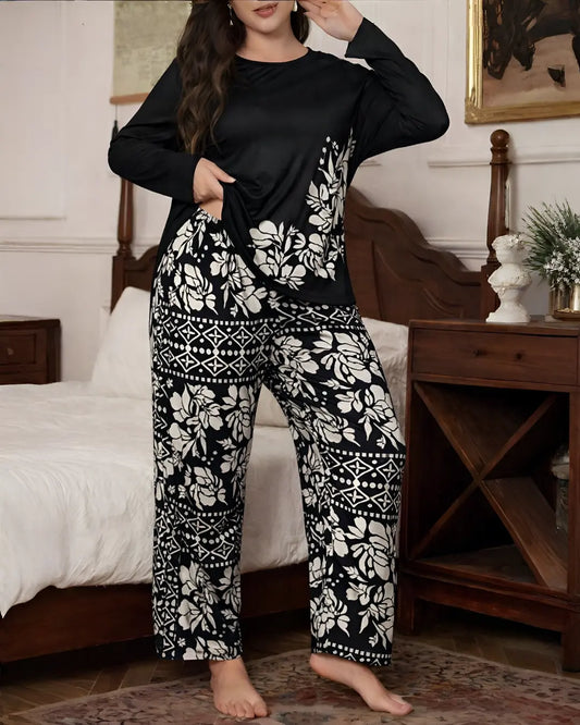 Classic White & Black Floral Jersey Sleep Set
