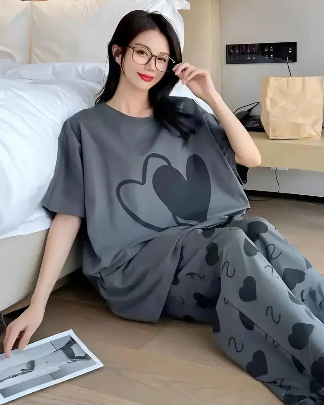 Grey Heart Half-Sleeve Set