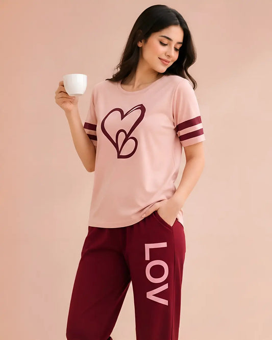 Loved Heart Print Pajama Set