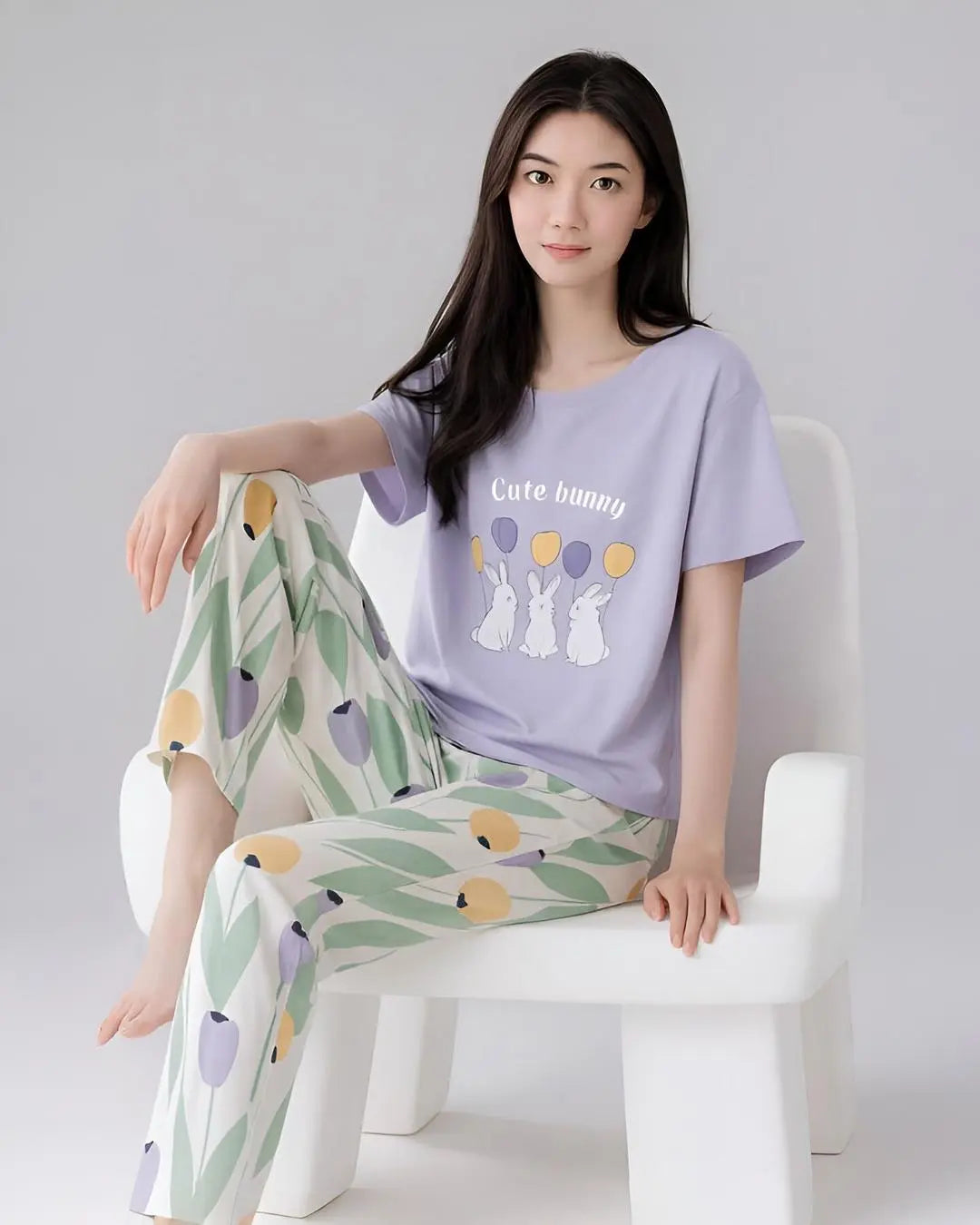 Rabbit & Floral Night Suit
