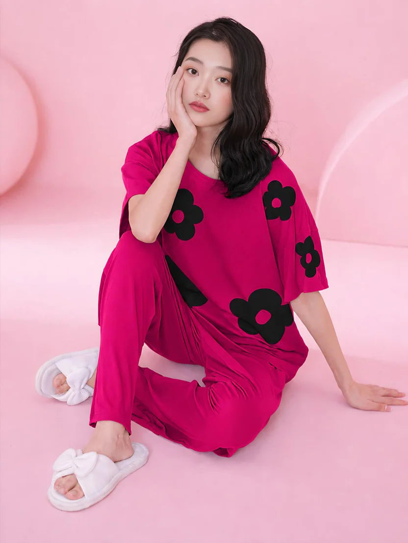 Raspberry Pink Print Sleepwear PJ Set