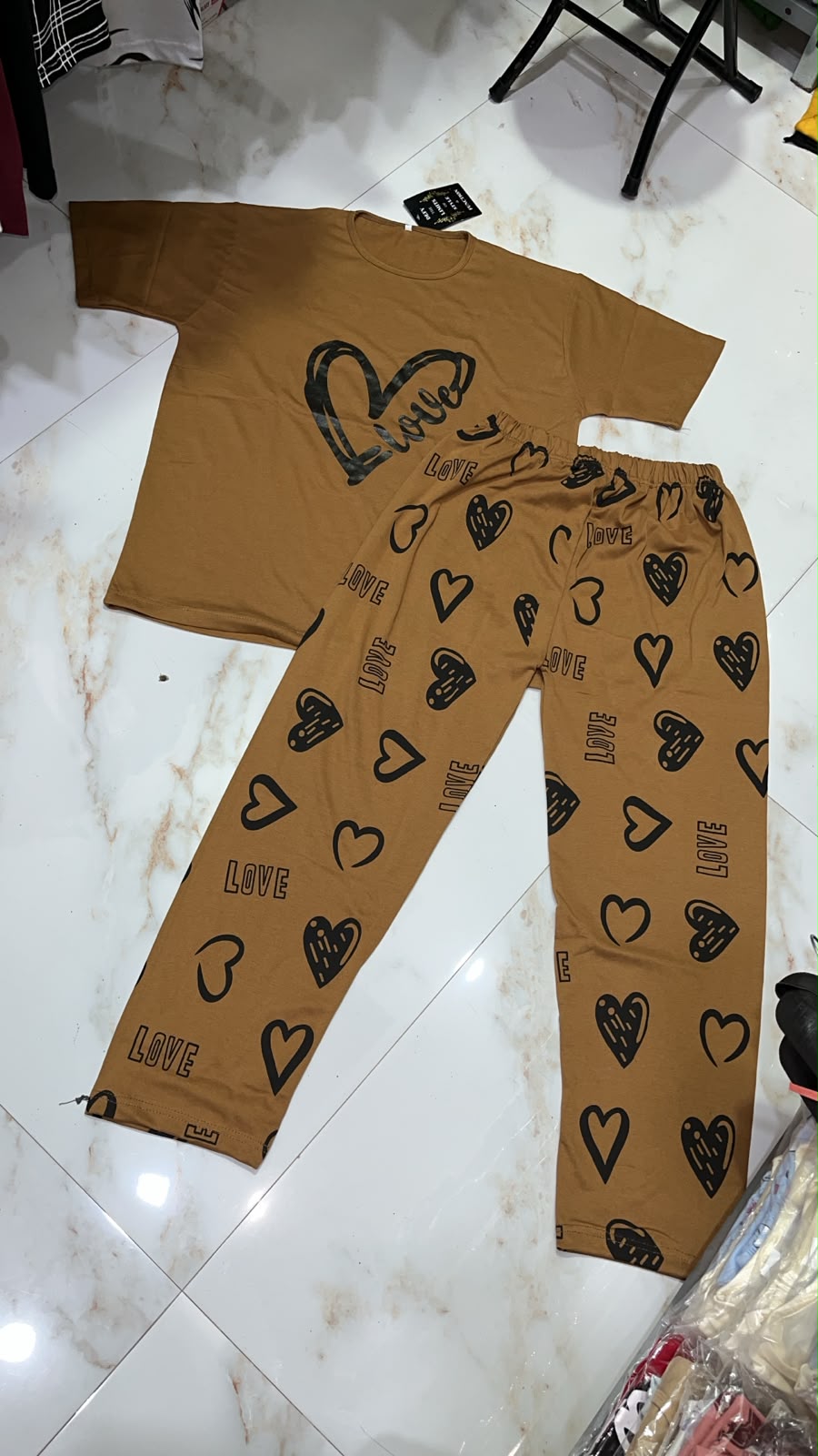 Brown Heart Smile  Design Night Suit