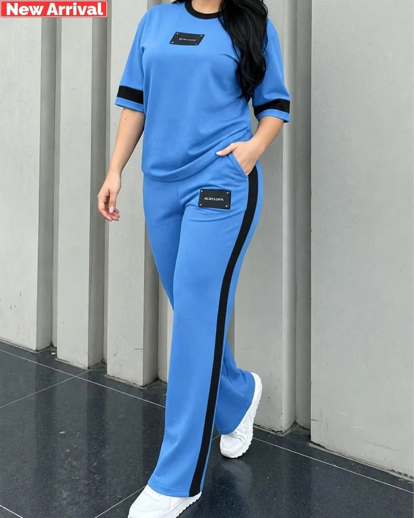 Blue Elegant Round Neck Penal Co-Ord Set Unisex ( Each)